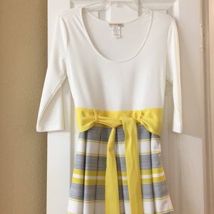 White, blue and yellow stripe dress